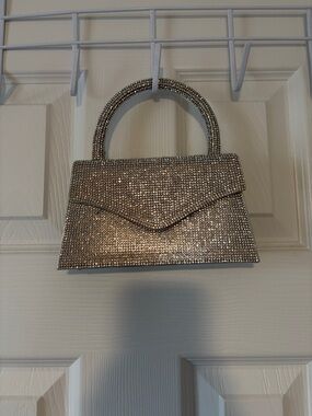 Crystal-Embellished Silver Evening Top-Handle Bag